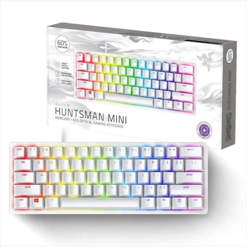 TECLADO GAMER RAZER HUNTSMAN MINI MERCURY WHITE SW RED LINEAR